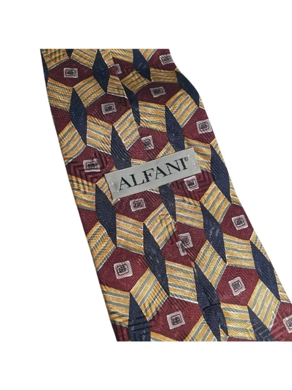 Alfani Geometric Multicolor Men’s Classic Silk Tie Burgundy Navy Yellow Pattern